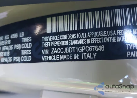 2016 Jeep Renegade Limited z USA, uszkodzony, nr VIN ZACCJBDT1GPC67646